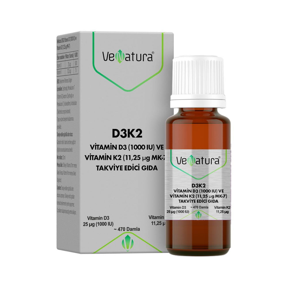 VeNatura Vitamin D3 and K2 Dietary Supplement Liquid - 20ml, Supports Bone Health and Immune Function - Vitamin & Supplement
