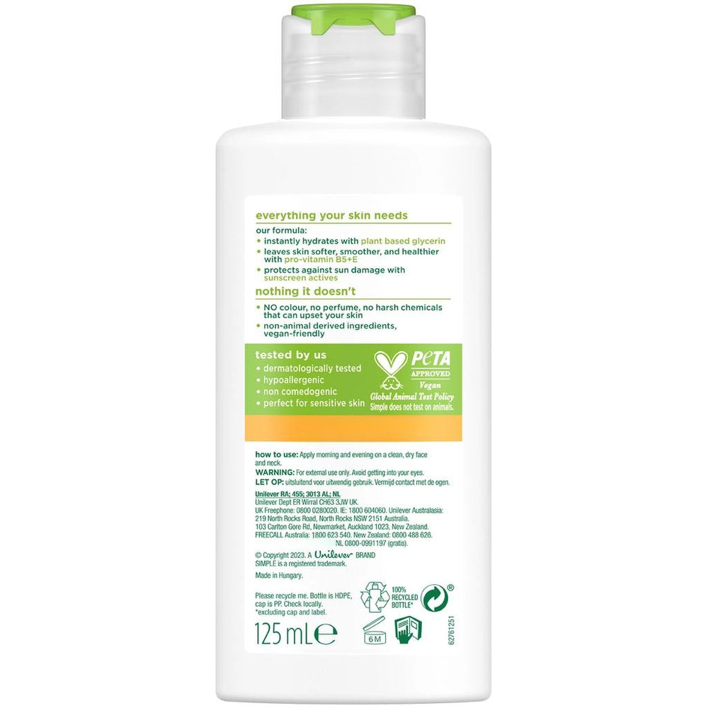 Simple SPF 15 Hydrating Moisturizer for Sensitive Skin 125 ml