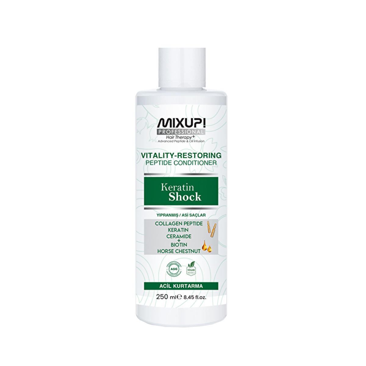 mixup keratin shock repairing conditioner bottle, mixup keratin shock conditioner application process Mixup! Keratin Shock Repairing & Smoothing Rinse-Out Conditioner 8.45 fl. oz. Mixup! Keratin Shock Conditioner - Repair & Smooth Hair keratin-conditioner, repairing-hair-care, smoothing-conditioner, damaged-hair-treatment, coarse-hair-care, biotin-conditioner, hair-repair-serum, mixup-products, hair-smoothing, ai-generated