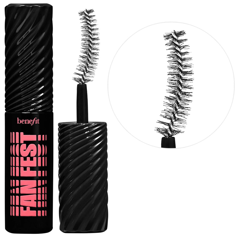 Benefit Cosmetics Mini Fan Fest Fanning & Volumizing Mascara - Volumizing, Lengthening, Natural Ingredients Benefit Cosmetics Mini Fan Fest Mascara - Volumizing & Natural volumizing mascara, fanning mascara, Benefit Cosmetics mascara, natural ingredients mascara, clean beauty cosmetics, mini size, travel size, makeup, cosmetics, lash care, volumized lashes, defined lashes, nourishing mascara, paraben-free, formaldehyde-free, beauty products, eye makeup, lash volumizer