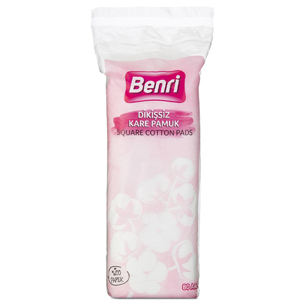 Benri Dikişsiz Kare Pamuk - Soft Cotton Pads for Makeup Removal | 80 Count - Beauty Accessories
