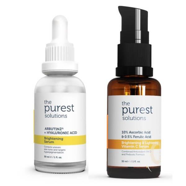 The Purest Solutions Brightening Serum Set - Anti-aging Skincare with Vitamin C & Arbutin - Face Serum