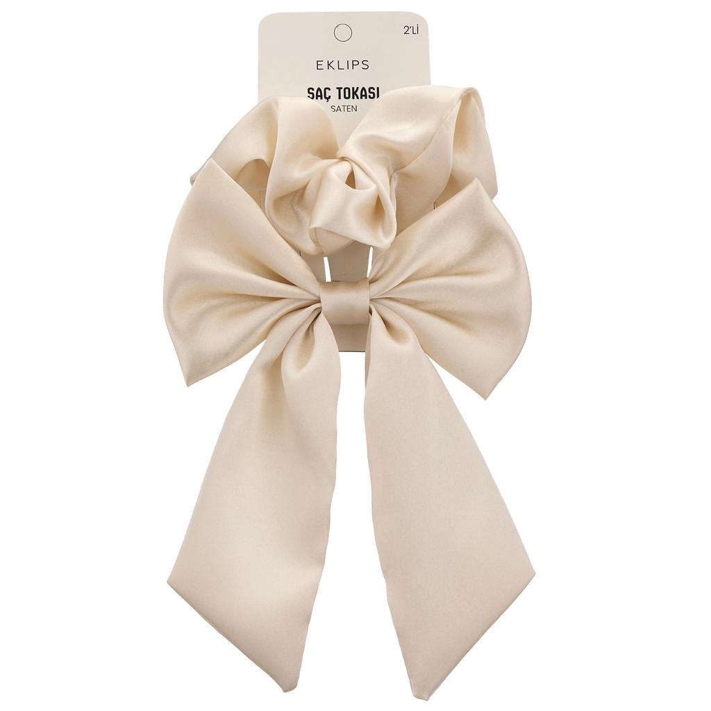Eklips Cream Satin Scrunchie Set Gentle Hair Ties 2-Piece