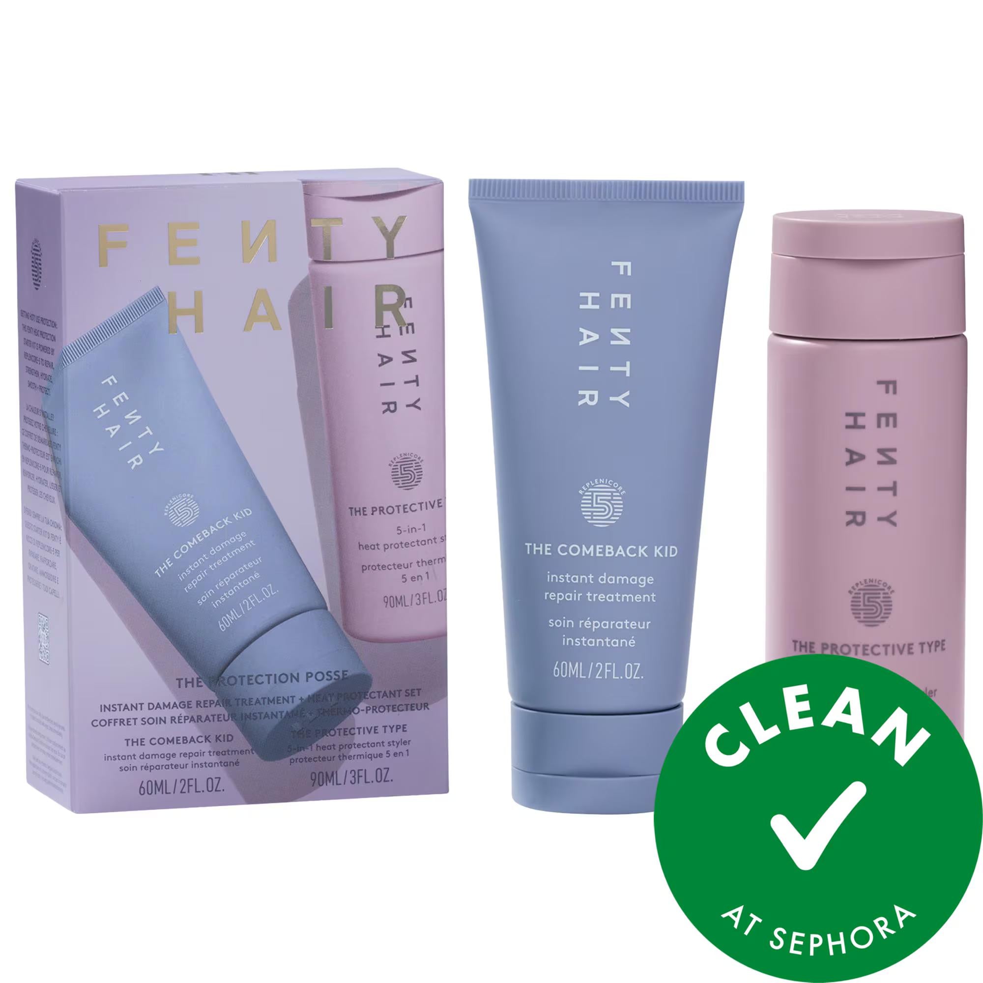 Fenty Beauty Hair Repair Set: Damage Repair + Heat Protectant - Vegan, Cruelty-Free, Replenicore-5 Treatment for Stronger, Smoother Hair Fenty Hair Repair Set: Heat Protectant & Damage Repair - Vegan hair repair treatment, heat protectant spray, bond building treatment, vegan hair care, cruelty-free hair products, damaged hair repair, heat protection for hair, hair smoothing treatment, travel size hair care, Replenicore-5 hair treatment, hair care set, hair treatment, heat protection, damaged hair, vegan, c