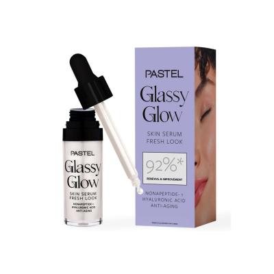 pastel glassy glow serum bottle, applications of pastel glassy glow serum on skin Pastel Glassy Glow Serum - Illuminating Skin Care | 14.4 ml Pastel Glassy Glow Serum - Radiant Skin Booster skincare, serum, illuminating, vegan, hydrating, anti-aging, radiant-skin, cruelty-free, gluten-free, ai-generated