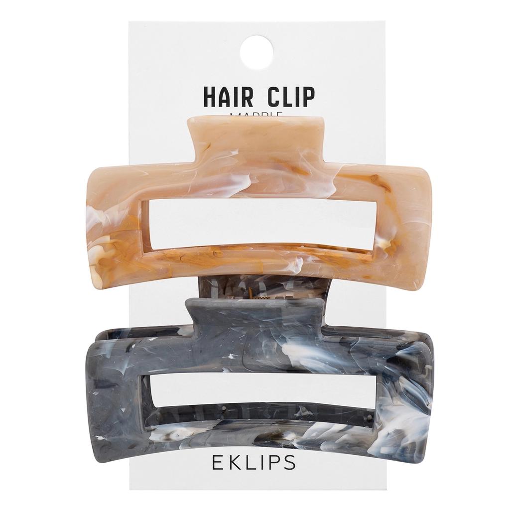 Eklips Marble Rectangular Hair Clips Set - Cream &amp; Grey 2-Pack
