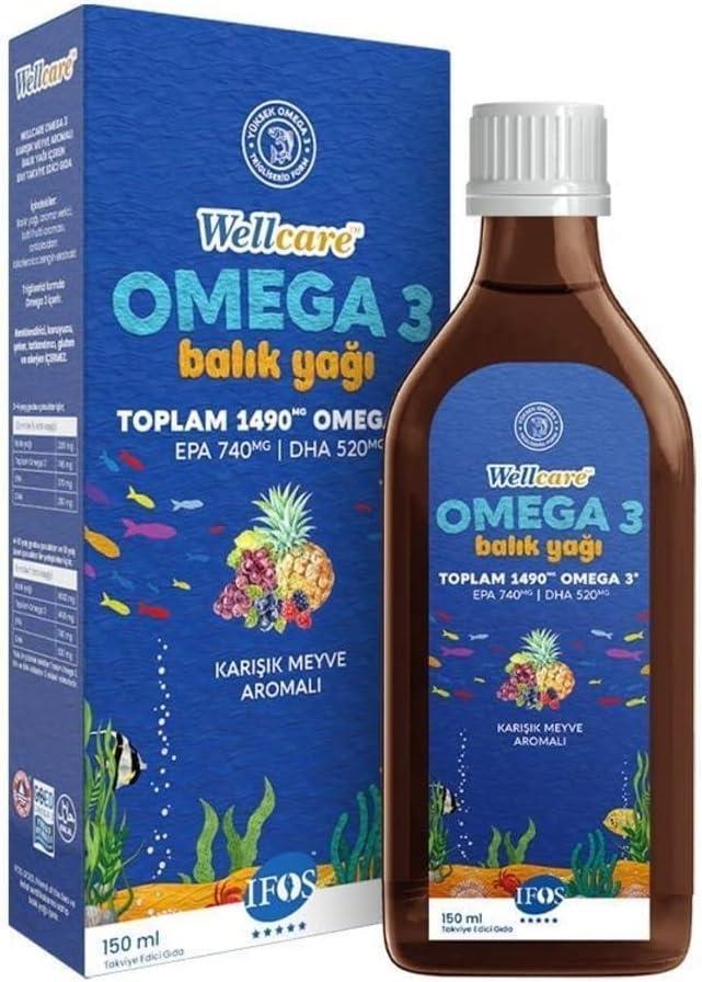 Wellcare Omega-3 Fish Oil Supplement for Kids and Adults - Mixed Fruit Flavor, Supports Heart Health - Vitamin & Supplement