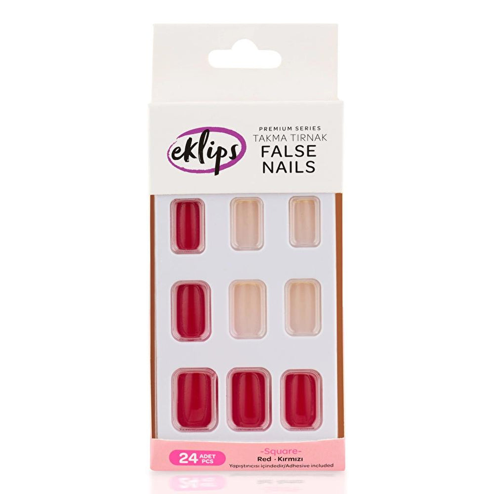 Eklips Red Square Press-On Nails 24 Pieces