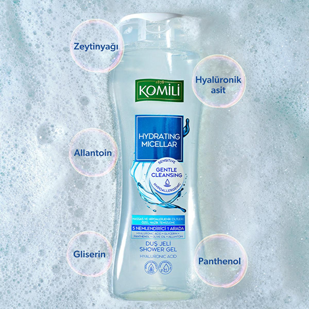 Komili Hydrating Micellar Shower Gel for Sensitive Skin - Gentle Cleansing & Moisturizing - 16.91 fl oz - Cleanser