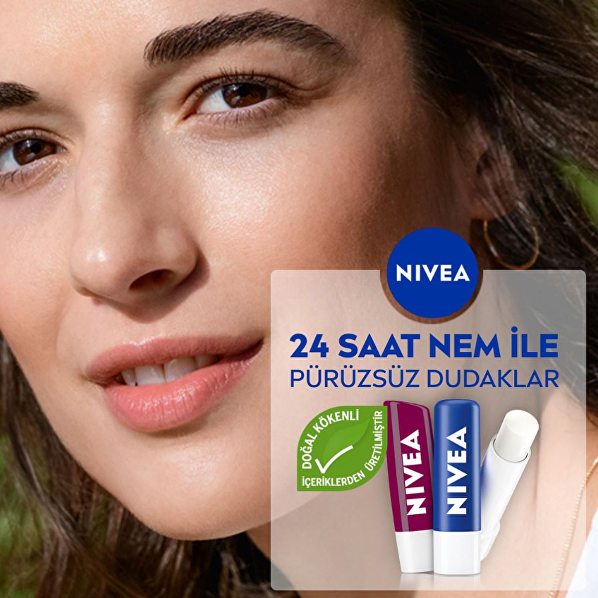 Nivea Moisturizing Lip Balm with Shine - 24 Hour Hydration, Dermatologically Tested - Lip Care for Dry, Chapped Lips Nivea Lip Balm: 24Hr Hydration &amp; Shine lip balm, lip care, moisturizing lip balm, dermatologically tested lip care, Nivea lip balm, dry lip solution, chapped lip relief, shine lip balm, lip moisturizer, lip shine, sensitive skin lip care, 24 hour hydration lip balm