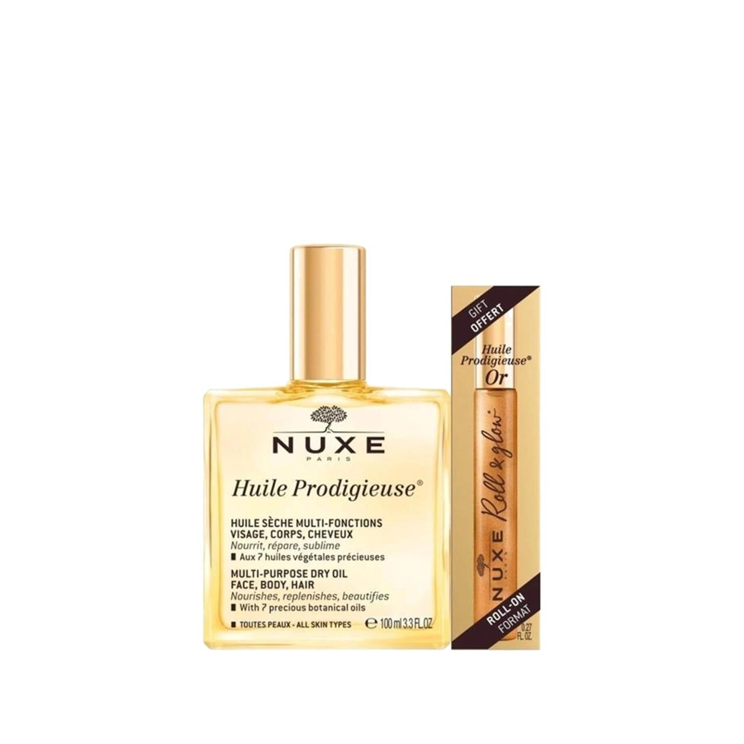 Nuxe Huile Prodigieuse Multi-purpose Dry Oil - 100ml &amp; Roll-On 8ml - Nuxe Nuxe Huile Prodigieuse Dry Oil - Multi-purpose Skin Care Nuxe Huile Prodigieuse, Multi-purpose dry oil, Skin care oil, Dry oil for skin, Nuxe dry oil, Skin care, Beauty products, Multi-purpose skin care, Dry oil texture, Nuxe brand, Hydrating oil, Moisturizing oil, Skin nourishment, Hair care, Face care, Body care