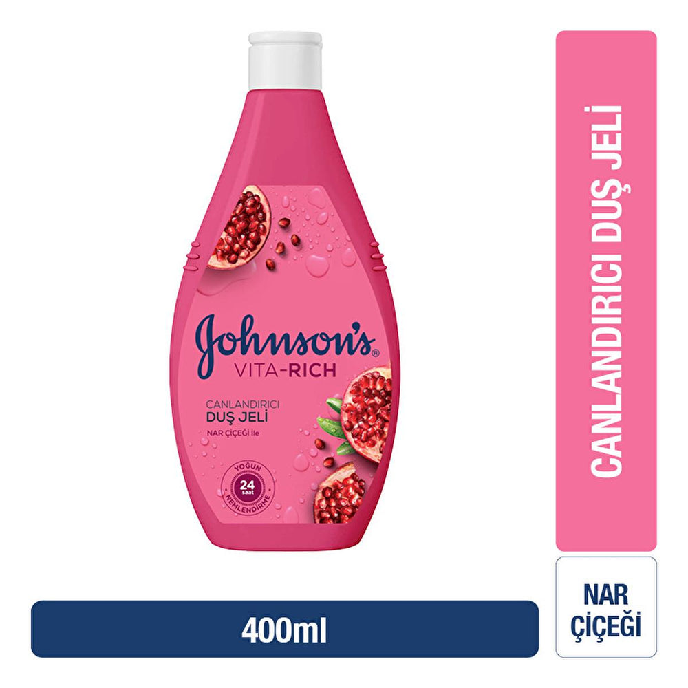 Johnson's Vita-Rich Pomegranate Flower Shower Gel - Moisturizing & Refreshing 24-Hour Hydration Body Wash - Shower Gel