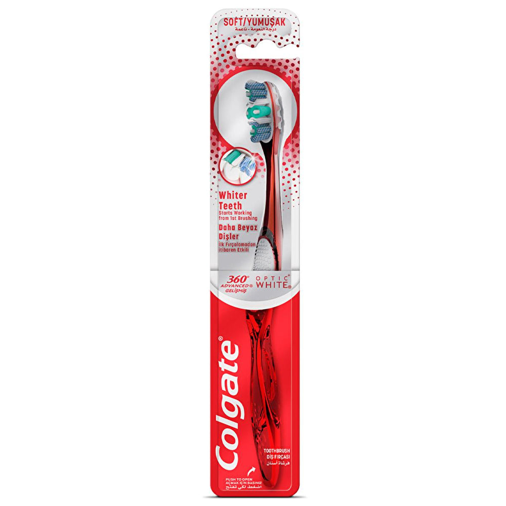 Colgate 360 Advanced Optic White Toothbrush - Whiter Teeth, Tongue & Cheek Cleaner, Medium Bristles, Plaque Removal Colgate Optic White Toothbrush: Whiter Teeth & Fresh Breath Colgate toothbrush, optic white toothbrush, teeth whitening toothbrush, tongue cleaner toothbrush, medium bristle toothbrush, 360 toothbrush, oral hygiene toothbrush, plaque removal toothbrush, toothbrush, teeth whitening, oral hygiene, plaque removal, fresh breath, manual toothbrush, medium toothbrush, Colgate, dental care, whiter te