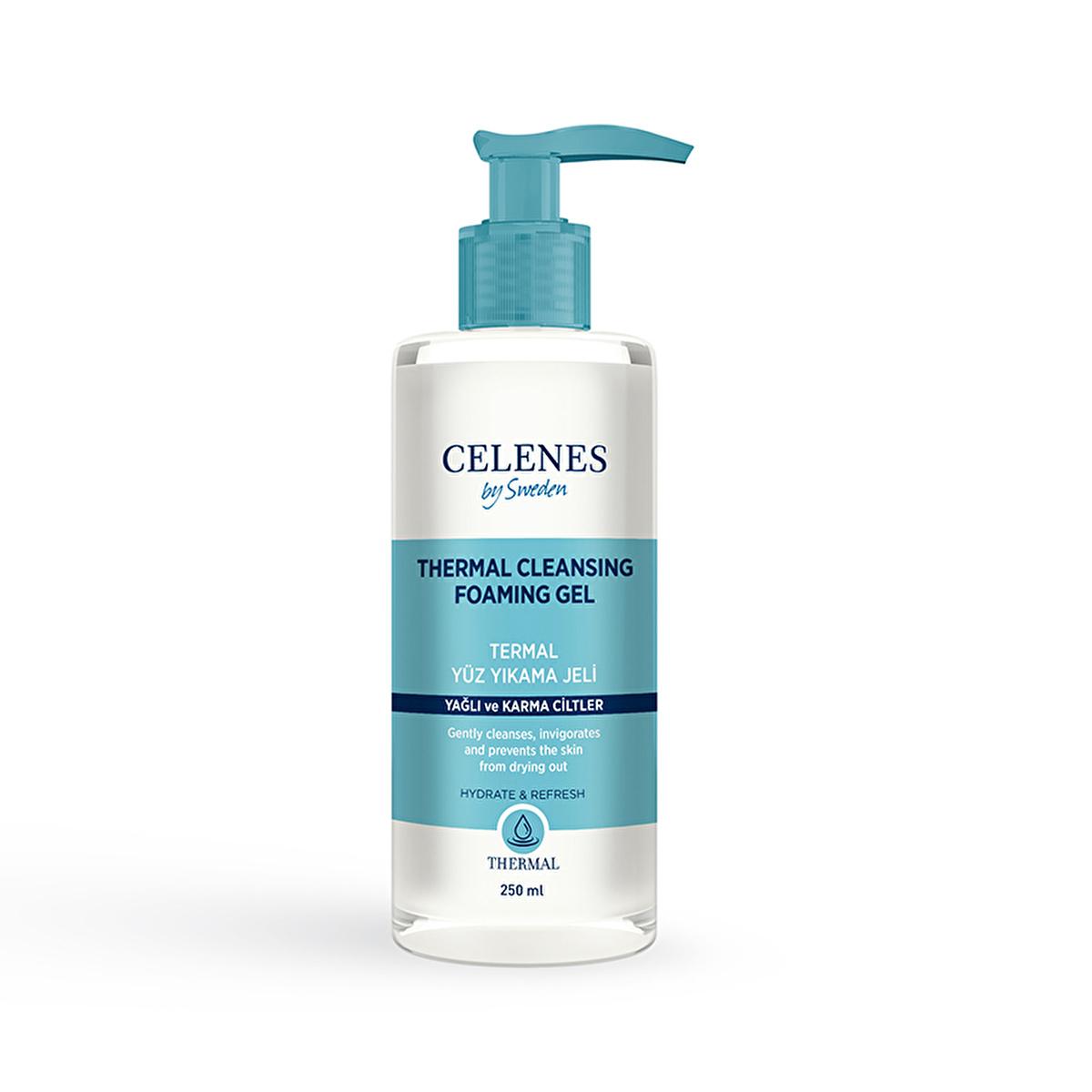 Celenes Thermal Cleansing Gel for Oily Skin 250 ml, Natural ingredients in Celenes Thermal Cleansing Gel, Refreshing Celenes Thermal Cleansing Gel applied on skin Celenes Thermal Cleansing Gel - Refreshing Formula for Oily and Combination Skin | 250 ml Celenes Thermal Cleansing Gel - Oily Skin Formula | 250 ml celenes, thermal-cleansing-gel, oily-skin, combination-skin, natural-ingredients, skincare, eco-friendly, daily-use, face-wash, ai-generated