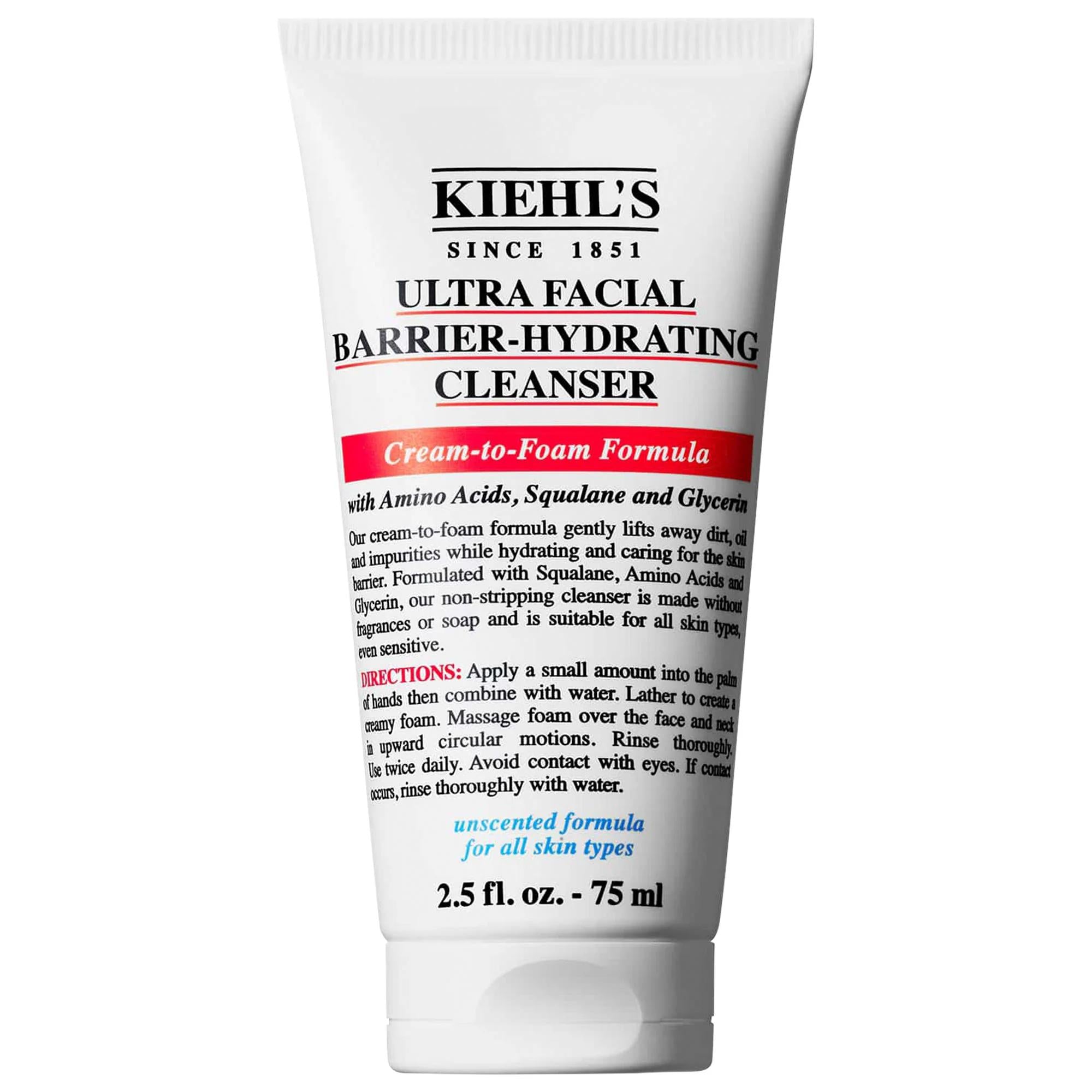Kiehl's Ultra Facial Barrier-Hydrating Cleanser - Hydrating Facial Cleanser for Dry, Normal & Combination Skin Kiehl's Hydrating Facial Cleanser - Gentle & Moisturizing hydrating facial cleanser, cream-to-foam cleanser, squalane for skin hydration, paraben-free skincare, sensitive skin cleanser, Kiehl's, skincare, facial cleanser, dry skin, normal skin, combination skin, gentle cleanser, non-stripping cleanser, moisturizing cleanser