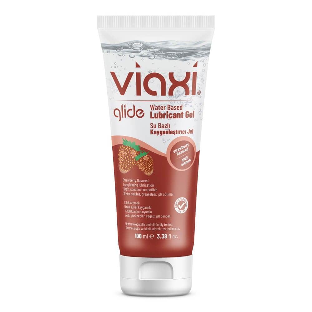 Viaxi Glide Strawberry Flavored Intimate Gel - Water-Based, Condom Compatible, 3.38 fl oz Viaxi Glide Strawberry Intimate Gel - Water-Based & Condom Compatible personal lubricant gel, water-based lubricant, strawberry flavored lubricant, condom compatible lubricant, intimate lubricant gel, adult intimate products, comfort during intimacy, long-lasting lubrication, dermatologically tested, clinically tested, condom safe, strawberry flavor, water-based formula, sensitive skin friendly, enhanced intimacy, coup