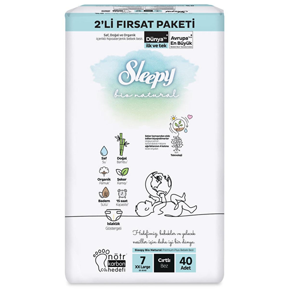 Sleepy Bio Natural XXL Diapers - Eco-Friendly, High Absorbency, 40 Count - Baby Care