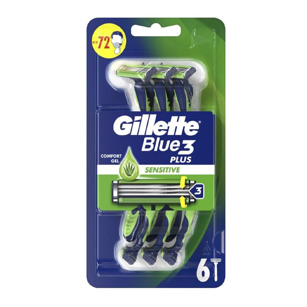 Gillette Blue3 Sensitive Disposable Razors for Smooth Shave 6 Count