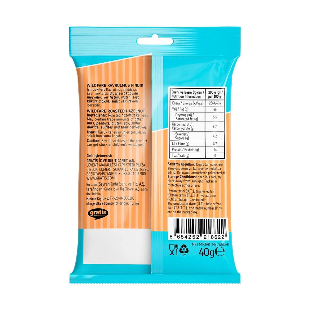 Wildfare Roasted Hazelnuts Crunchy Whole Kernels 40g