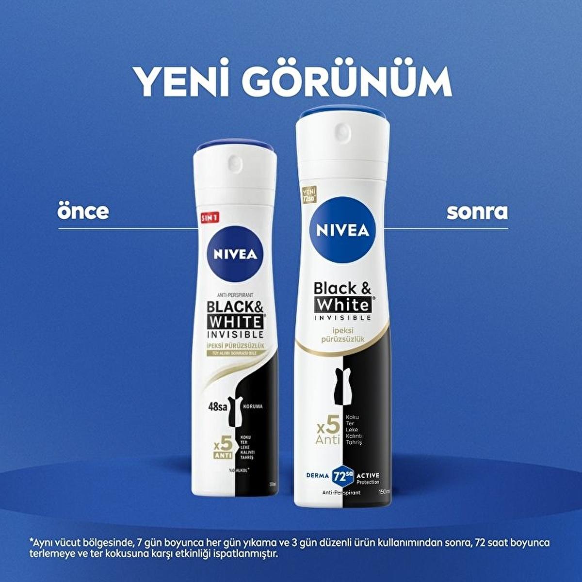 Nivea Black & White Invisible Deodorant, Feminine deodorant for silky smooth underarms Nivea Black & White Invisible Deodorant - Silky Smoothness for Women | 5.07 fl. oz. Nivea Black & White Invisible Deodorant - 72 Hour Protection nivea, deodorant, black-white, women-care, anti-perspirant, silky-smooth, odor-protection, stain-free, personal-care, ai-generated