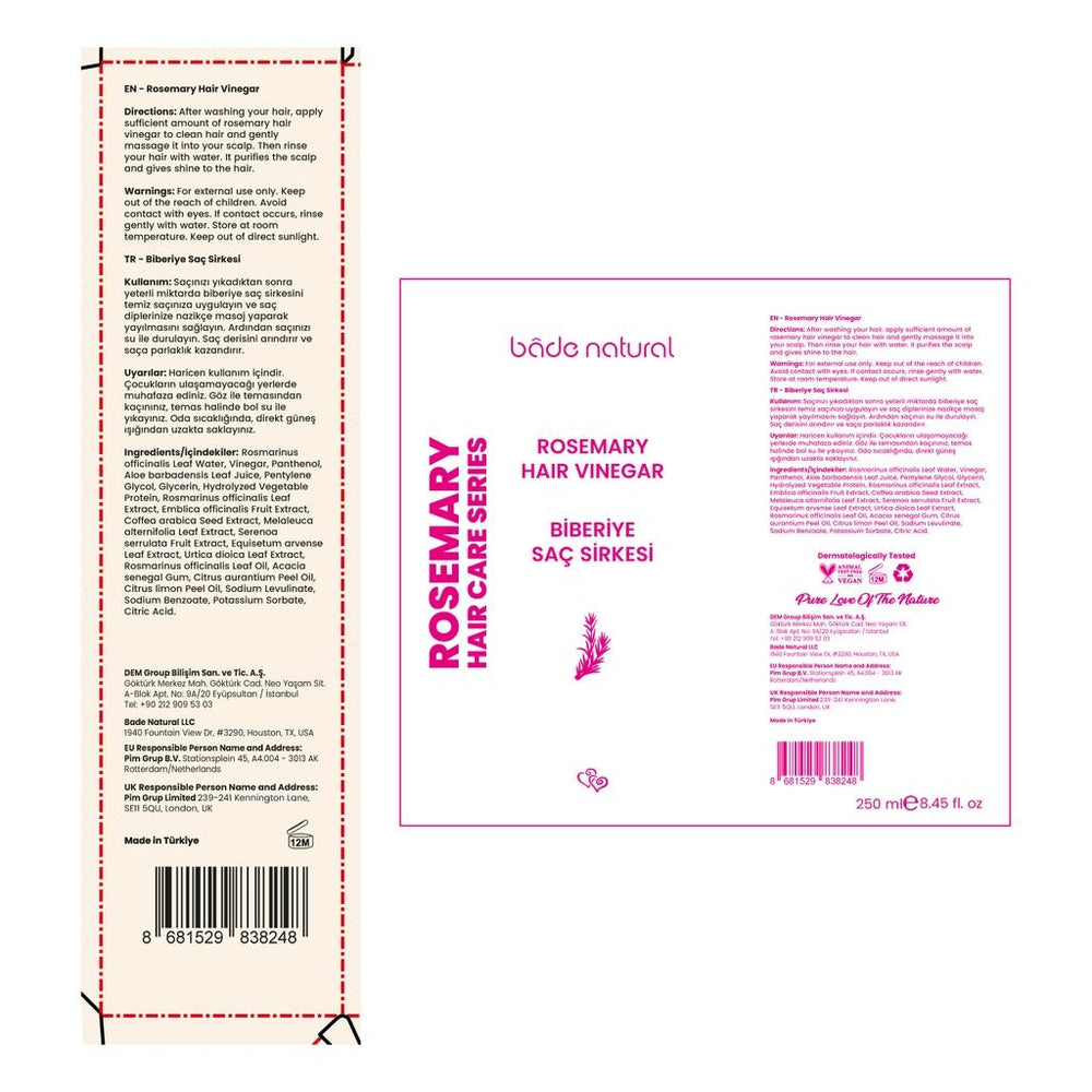Bade Natural Rosemary Purifying Hair Vinegar 250 ml
