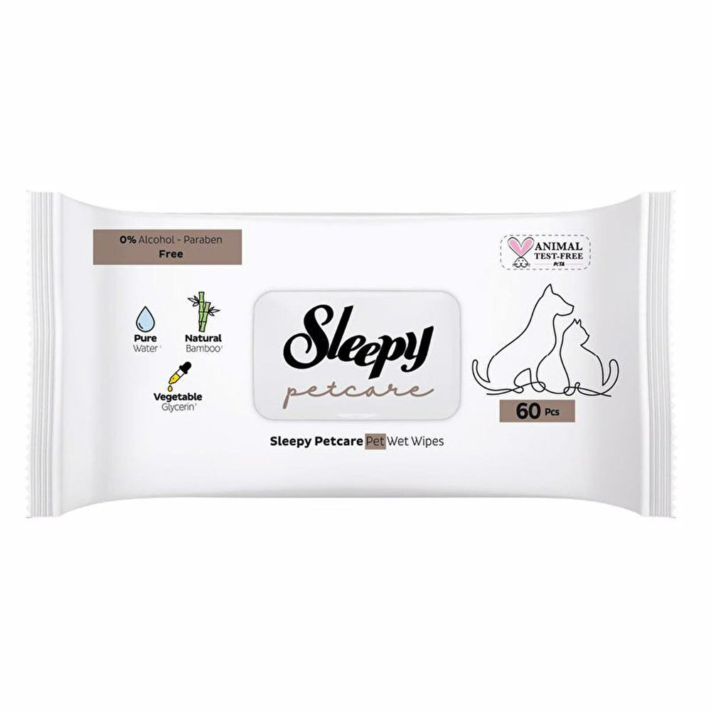 Sleepy Petcare Natural Pet Care Wet Wipes - 60 Count, Gentle, Portable, and Safe for Pets - Hygiene Products