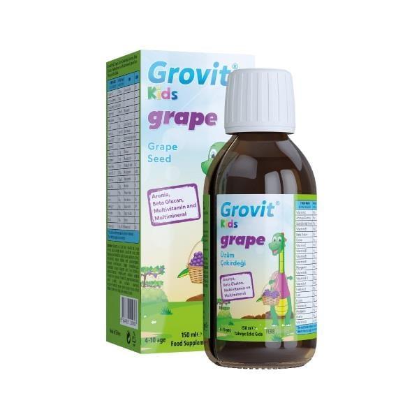 Grovit Kids Grape Dietary Supplement Syrup - Boosts Immunity, Multivitamin for Children, Liquid Vitamin Supplement, Grape Flavored, 5.07 fl oz Grovit Kids Grape Syrup - Multivitamin for Kids, Immunity Support Kids dietary supplement, Grape flavored syrup, Multivitamin for children, Immune system support for kids, Liquid vitamin supplement, Dietary supplement syrup, Health and immunity support, Children's health, Nutritional supplements, Grape flavored, Vitamin C, Zinc, Vitamin D3, Aronia Extract, Beta-gluca