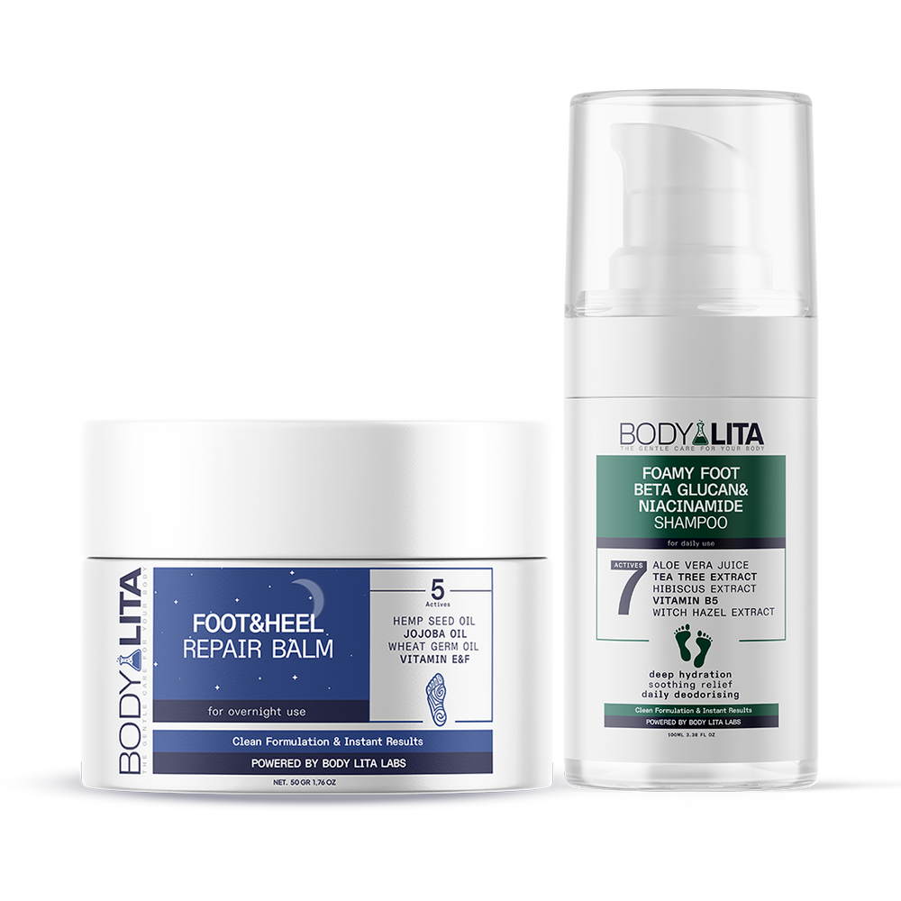 BodyLita Ultra Effective Foot Care Set, FoamyFoot Foot Shampoo + Foot & Heel Repair Balm, 2-Piece Bundle