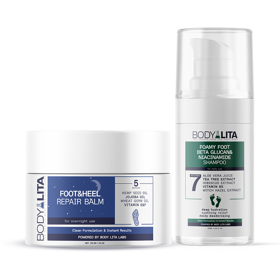 BodyLita Ultra Effective Foot Care Set, FoamyFoot Foot Shampoo + Foot &amp; Heel Repair Balm, 2-Piece Bundle