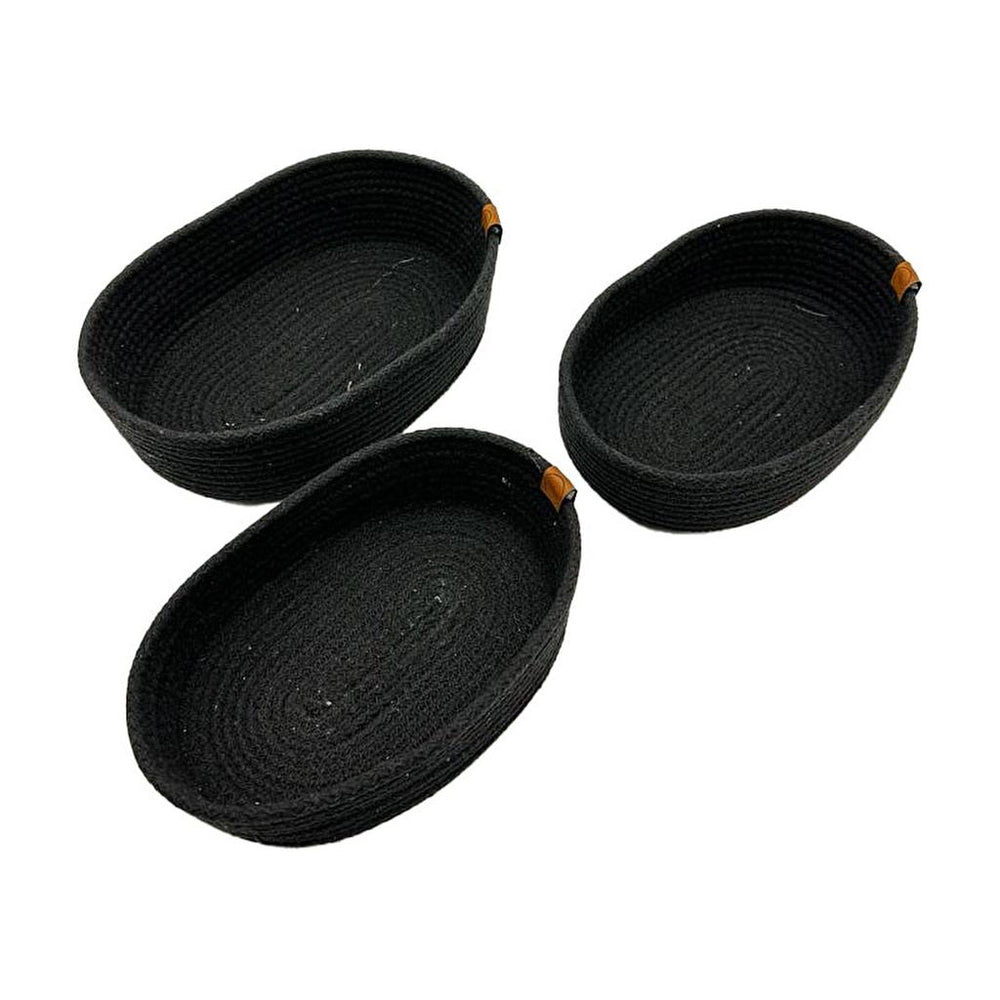 Luna Cucina Jute 3-Piece Oval Organizer Black 29 cm