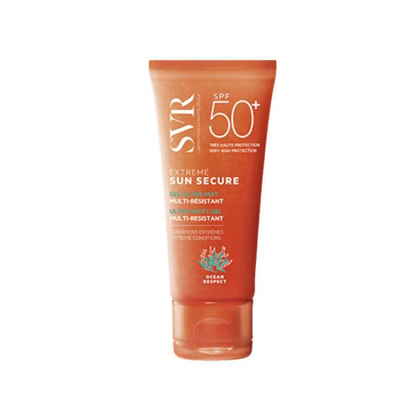 svr extreme sun secure sunscreen SPF50+ 50ml, svr sunscreen showing application on skin, svr extreme sun secure sunscreen packaging SVR Extreme Sun Secure Sunscreen - SPF50+ | 50ml SVR Extreme Sun Secure Sunscreen SPF50+ | 50ml svr, sunscreen, spf50+, sun-protection, ultra-matte, gel-texture, sun-exposed, outdoor-skincare, ai-generated, individuals-seeking-protection