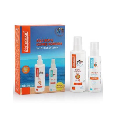 dermoskin-sun-protection-set-spray, dermoskin-after-sun-lotion Dermoskin Sun Protection Set - SPF50+ | Family Size Dermoskin Sun Protection Set - SPF50+ | Family Size dermoskin, sun-protection, family-sunscreen, spf50, after-sun, children-sunscreen, water-resistant, aloe-vera, parents, ai-generated