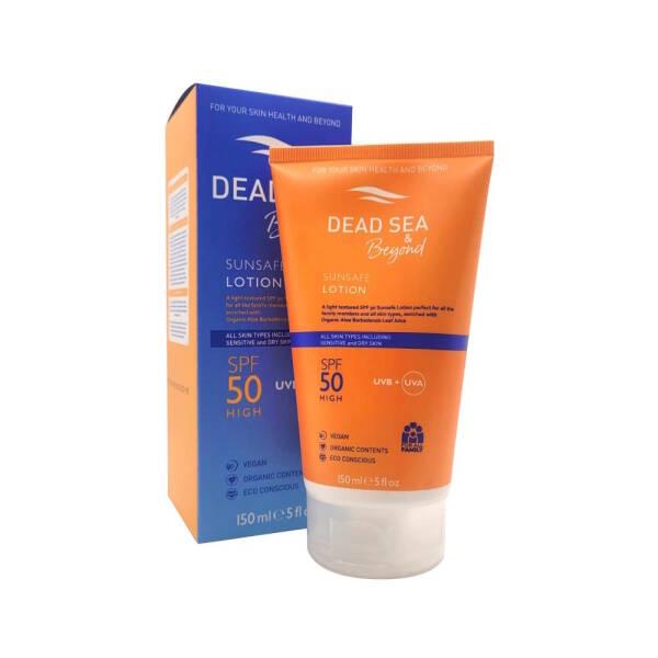 Dead Sea & Beyond Sunsafe SPF50 Sunscreen Lotion - Organic, Moisturizing, Face & Body Protection Dead Sea & Beyond Sunsafe SPF50 Sunscreen Lotion SPF50 sunscreen lotion, organic sunscreen, natural sun protection, moisturizing sun lotion, Dead Sea products, face and body sunscreen, outdoor activities, sensitive skin care, natural ingredients, sun care, skin protection, skincare, cosmetics, sunblock, SPF50, aloe vera, sesame oil, shea butter