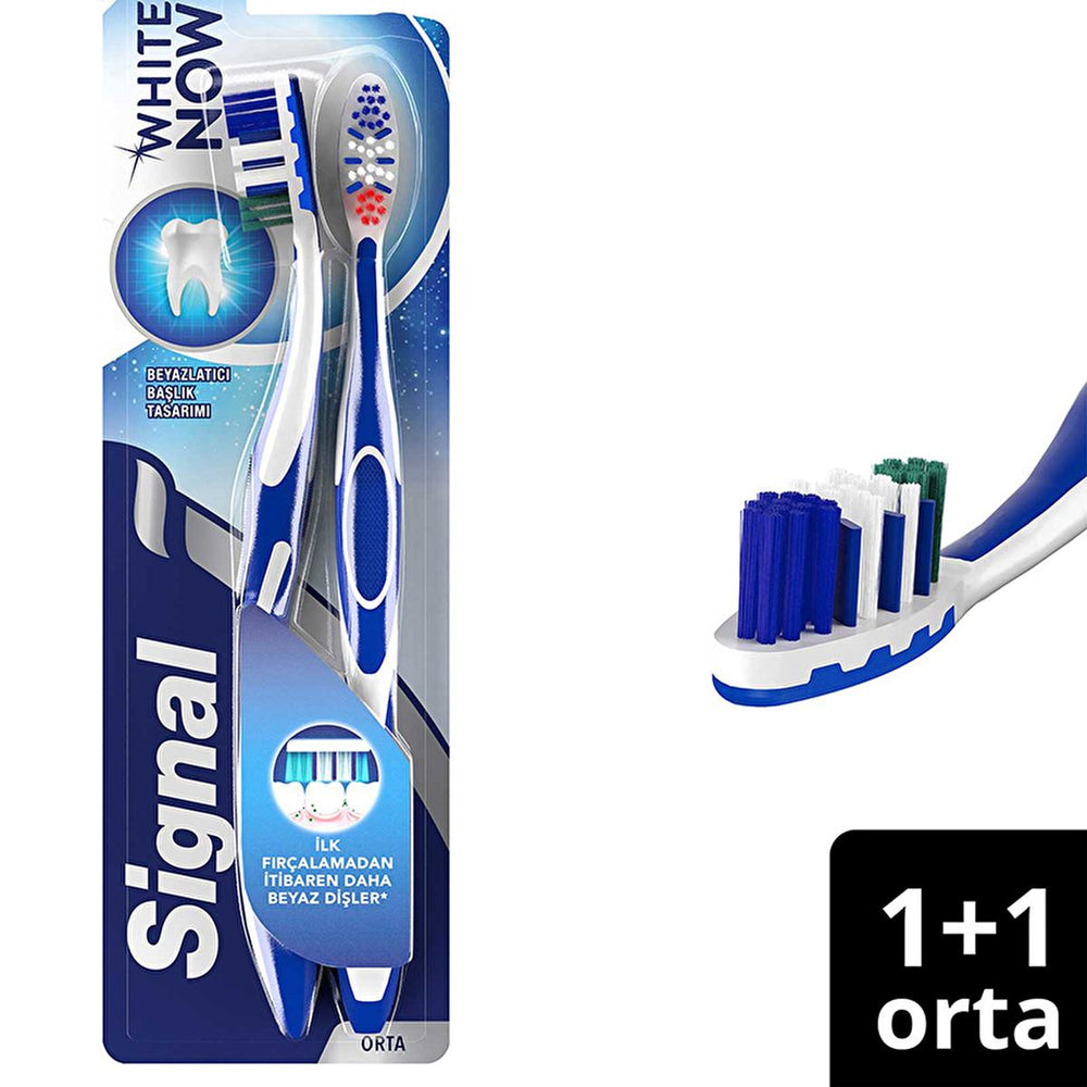 Signal White Now 1+1 Toothbrush - Comfortable Brushing, Teeth Whitening, Oral Care for a Brighter Smile - Toothpaste