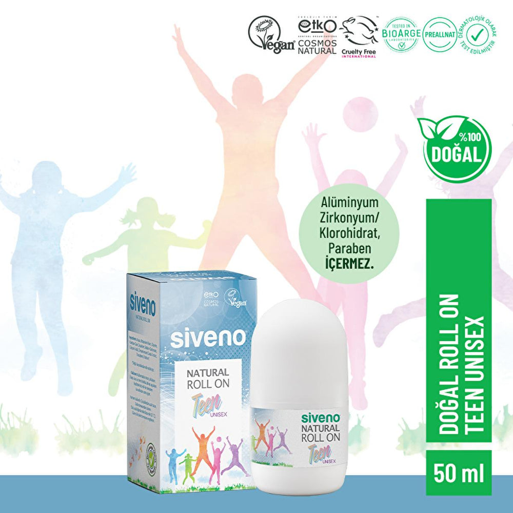 Siveno Natural Teen Unisex Roll On Deodorant - 50ml, Non-Irritating, Potassium Alum, Sensitive Skin Friendly - Deodorant