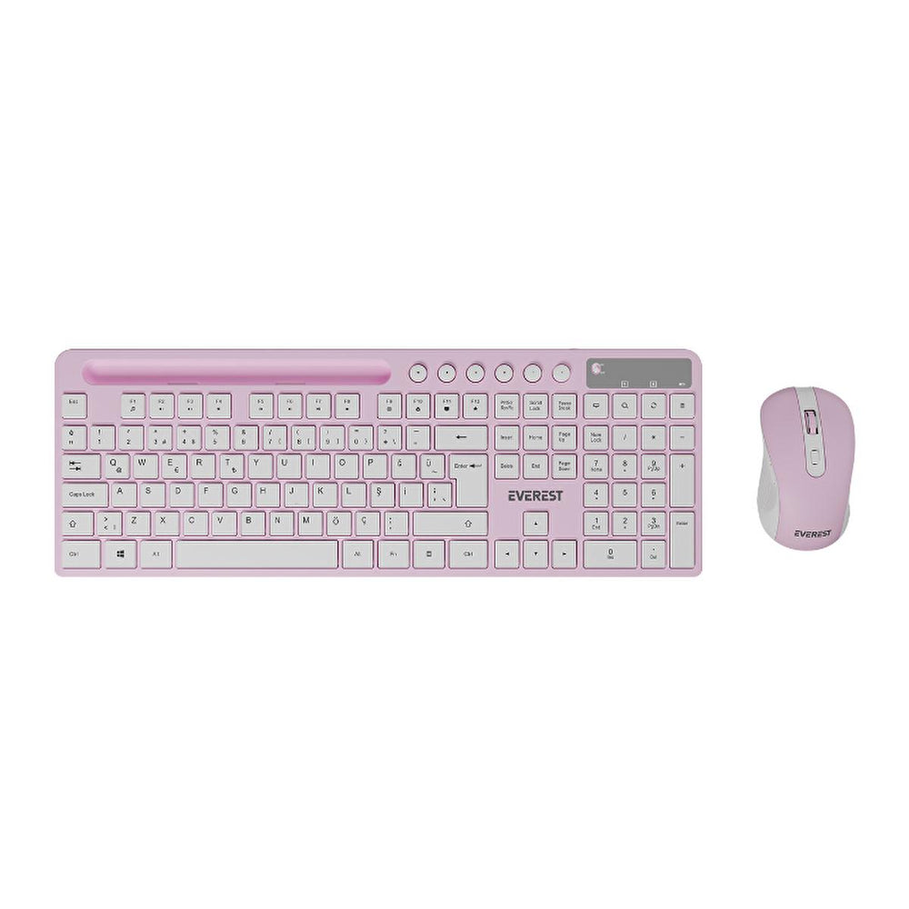 Everest Pembe Beyaz Wireless Keyboard and Mouse Set KM-730 - Clutter-Free Workspace, Adjustable DPI