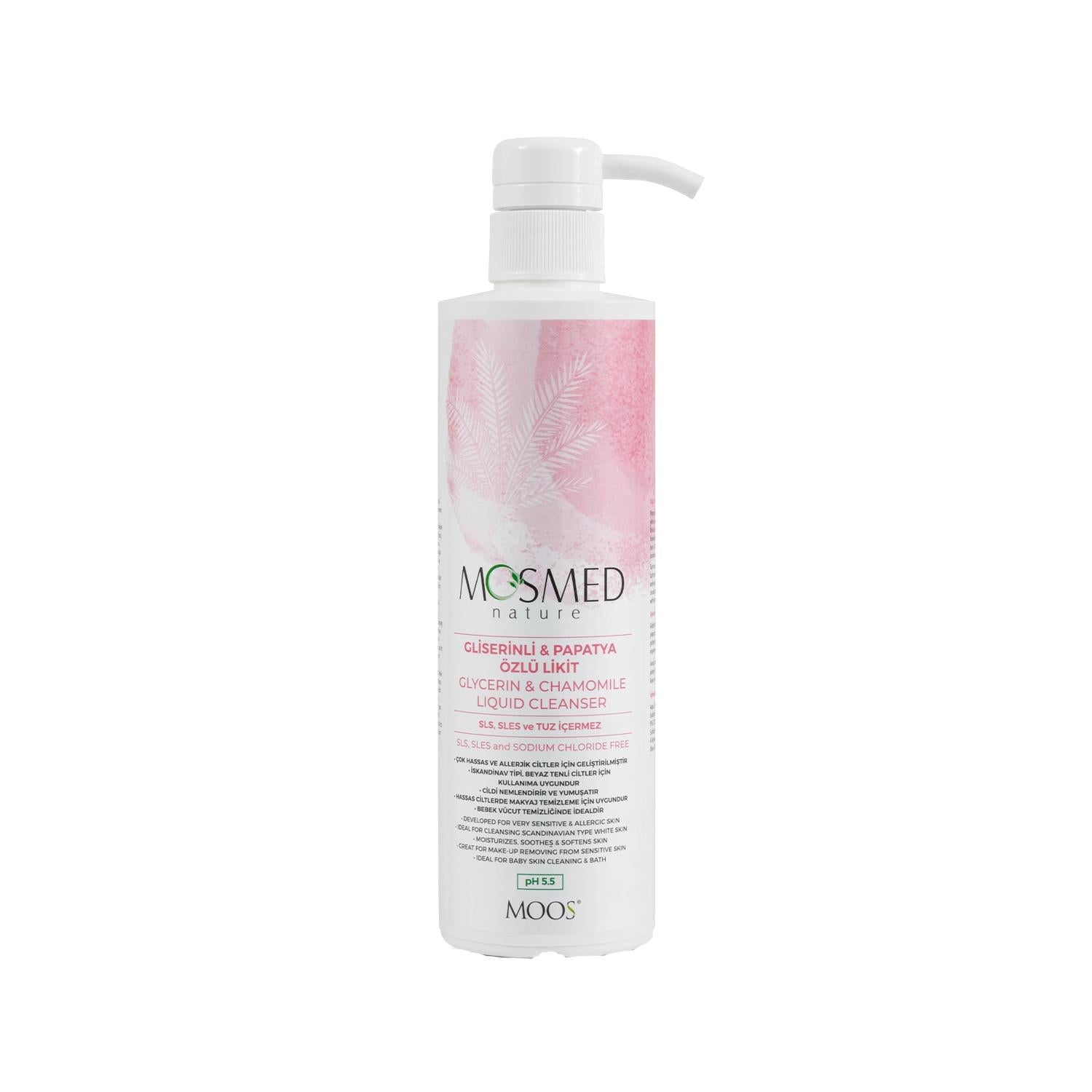 Moos Liquid Cleanser for Sensitive Skin with Glycerin and Chamomile - Soothing, Gentle, 13.53 fl oz Moos Sensitive Skin Cleanser with Glycerin & Chamomile sensitive skin cleanser, glycerin cleanser, chamomile skincare, liquid cleanser for sensitive skin, Moos skincare products, gentle skincare, soothing cleanser, moisturizing cleanser, natural skincare, calming skincare, skincare for sensitive skin