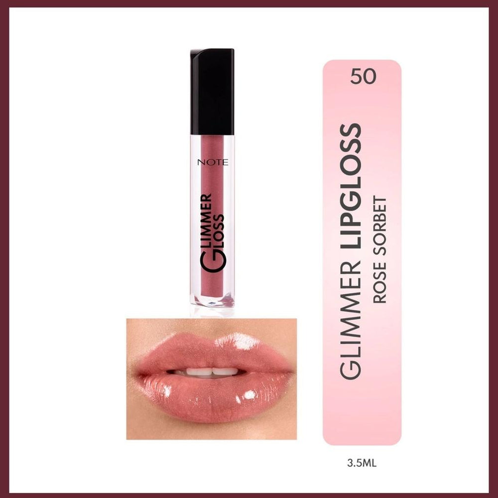 Note Glimmer Gloss Hydrating Lip Shine 50 Rose Sorbet
