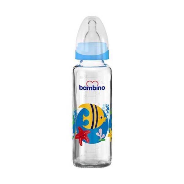 Bambino Glass Baby Bottle 225ml - Blue Bird Design, Slow Flow for Newborns - Baby Care