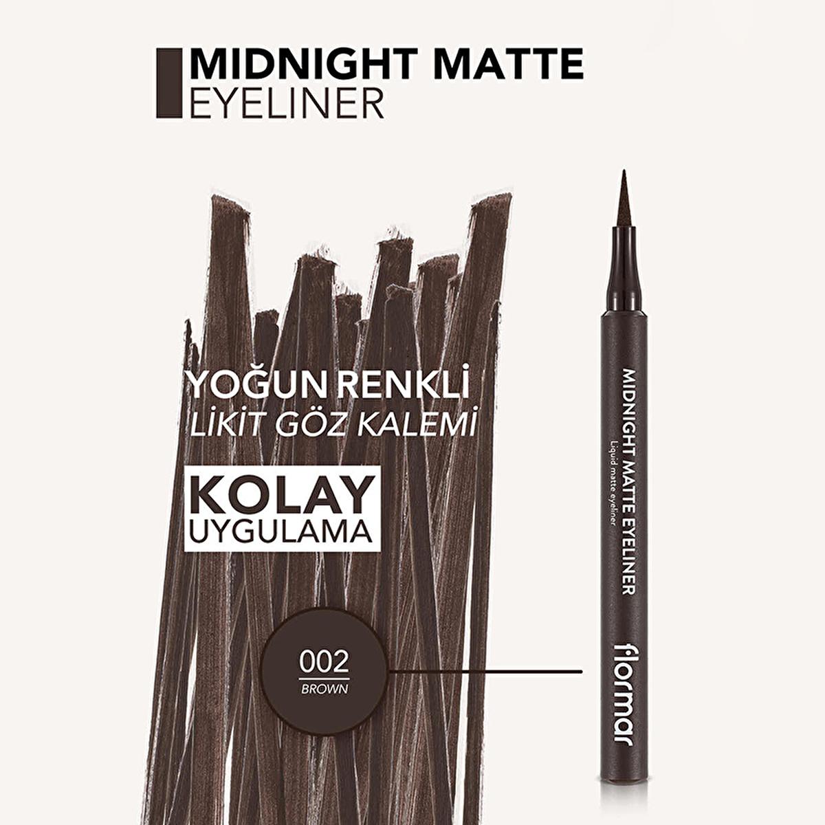 Flormar Midnight Matte Eyeliner - Long-Lasting Liquid Eyeliner for Intense Color Flormar Midnight Matte Eyeliner - Precise & Long-Lasting Flormar Midnight Matte Eyeliner, Liquid eyeliner, Matte eyeliner, Long-lasting eyeliner, High-pigment eyeliner, Makeup, Eye makeup, Cosmetics, Beauty products, Eyeliner, Liquid makeup, Matte finish, Precision eyeliner, Dramatic eye look, Smudge-proof, Long-wear makeup