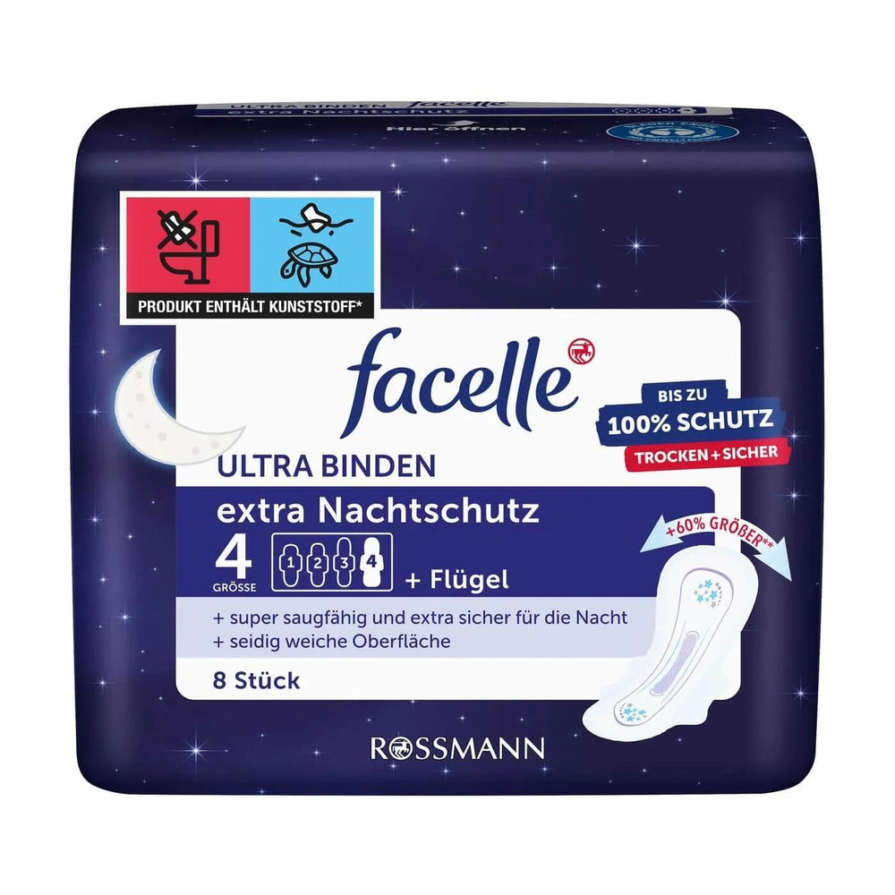 Facelle Ultra Night Pads with Wings for Extra Protection 8-Pack