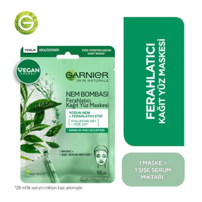 Garnier Hydrating Face Mask with Hyaluronic Acid & Green Tea - Refreshing Sheet Mask for Combination & Oily Skin - Face Mask
