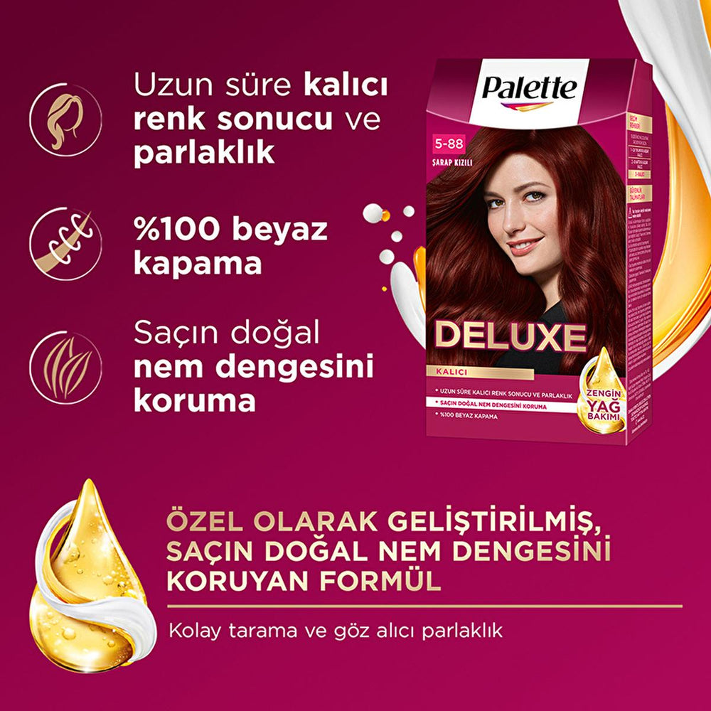 Palette Deluxe Şarap Kızılı Hair Dye - Long-Lasting Wine Red Hair Color with Nourishing Properties - view 6