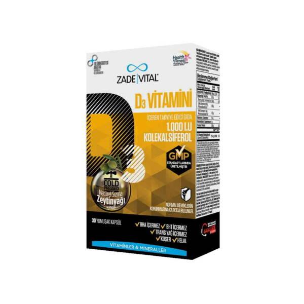 Zade Vital Vitamin D3 Supplement - 30 Capsules, Supports Bone Health & Immune System - Vitamin & Supplement