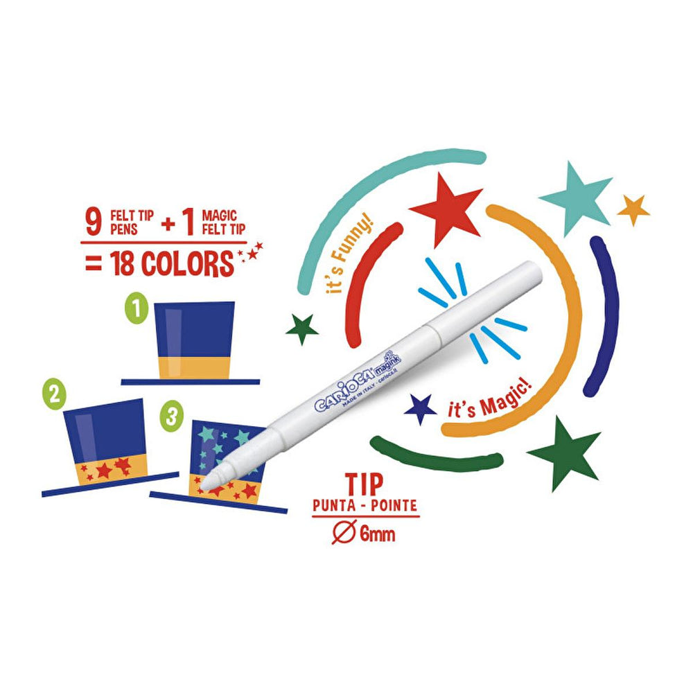 Carioca Magic Color Changing Marker Set (9 Colors + Magic White Pen) | Novelty Art Pens for Kids, Teens & Art Enthusiasts Carioca Magic Markers - Color Changing Fun for Kids! color changing markers, magic marker pens, art marker set, kids coloring markers, color changing art supplies, italian made markers, magink markers, novelty art pen, color transformation markers, markers, pens, coloring supplies, art supplies, kids art supplies, children markers, drawing pens, creative markers, school supplies, gifts f