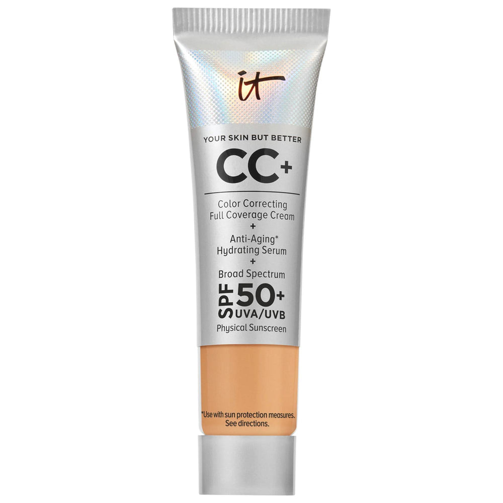 IT Cosmetics CC+ Cream Full Coverage Foundation SPF 50+: Hydrating, Color Correcting, Anti-Aging & Sunscreen - Natural Finish IT Cosmetics CC Cream SPF 50+ - Full Coverage & Color Correcting CC Cream, Full Coverage Foundation, SPF 50 Foundation, Color Correcting Cream, Hydrating Foundation, Anti-Aging Foundation, Foundation for acne scars, Foundation for uneven skin tone, Sunscreen Foundation, Natural finish foundation, makeup, foundation, color correction, anti-aging, sunscreen, hyaluronic acid, niacinamid