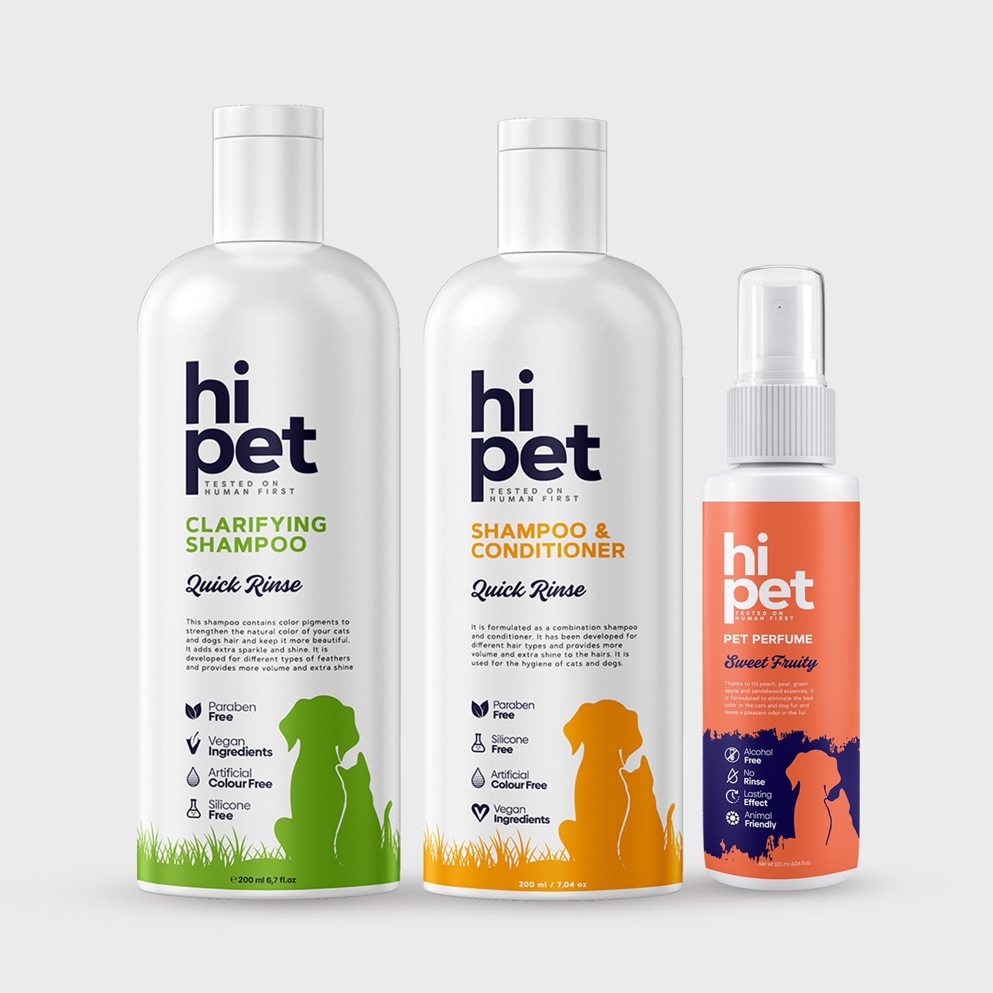 HiPet Coat &amp; Skin Care Set, Clarifying Shampoo + Conditioning Shampoo + Sweet Fruity Pet Perfume, 3-Piece Bundle