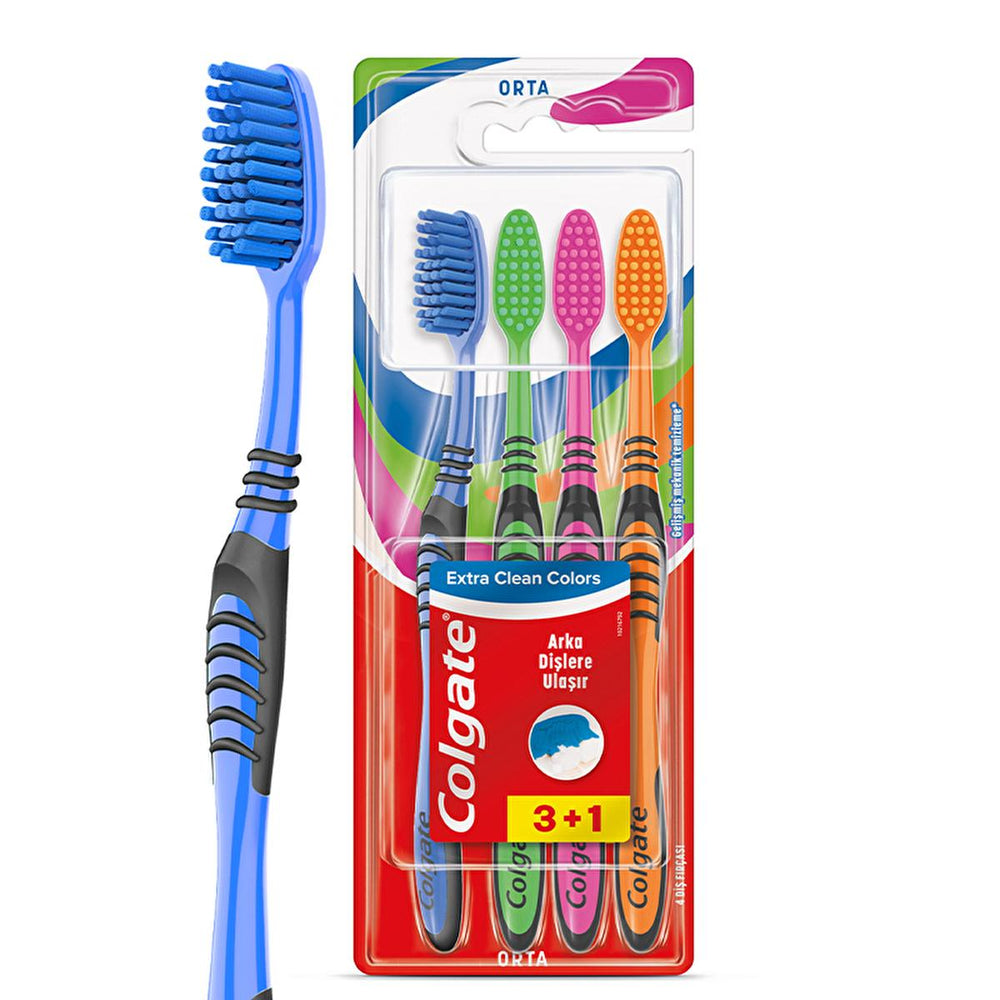 Colgate Manual Toothbrush with Tongue Cleaner - Extra Clean Colors for Effective Oral Hygiene - Toothpaste