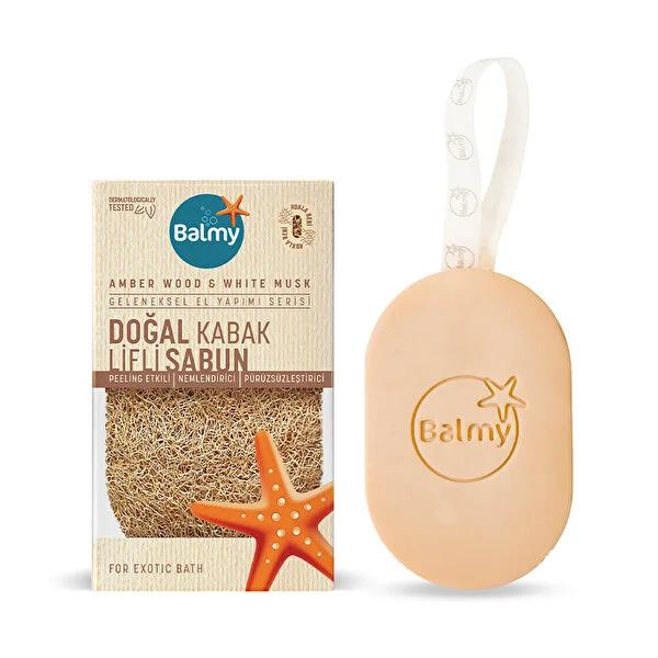 Balmy Natural Loofah Soap with Amber & White Musk Fragrance - Gentle Exfoliating Soap for Sensitive Skin Balmy Natural Loofah Soap - Gentle & Nourishing Natural loofah soap, Organic skincare products, Amber scented soap, Gentle exfoliating soap, Balmy Doğal Kabak Lifli Sabun, Natural ingredients, Loofah texture, Amber fragrance, White Musk fragrance, Sensitive skin care, Gentle cleansing, Nourishing soap, Exfoliating soap, Natural skincare, Organic soap, Bath and body products