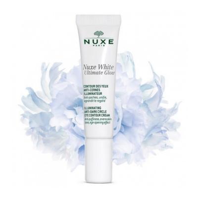 Nuxe White Ultimate Glow: Vitamin C Anti-Dark Circle Eye Cream - Brighten, Hydrate, Reduce Puffiness - Hyaluronic Acid - All Skin Types (0.51 fl oz) Nuxe Vitamin C Eye Cream: Fight Dark Circles & Puffiness anti-dark circle eye cream, vitamin C eye cream, eye contour cream, brightening eye cream, eye cream for dark circles, nuxe eye cream, eye cream for puffiness, skin brightening eye cream, eye cream for all skin types, hyaluronic acid eye cream, dark circles, puffiness, eye cream, vitamin C, hyaluronic aci